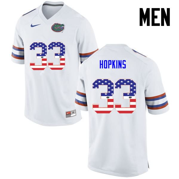 NCAA Florida Gators Tyriek Hopkins Men's #33 USA Flag Fashion Nike White Stitched Authentic College Football Jersey QNR0864HO